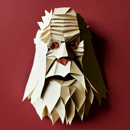 Image similar to cut paper sculpture of grumpy dwarf