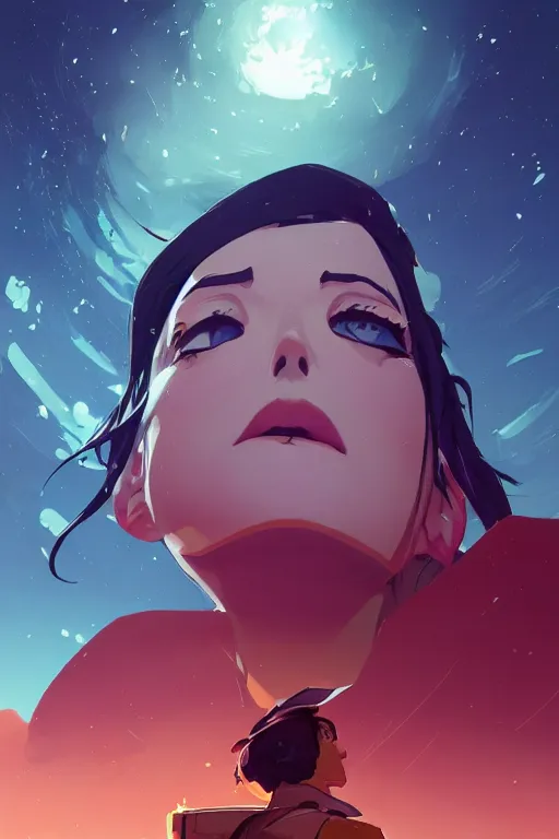 Image similar to looking up into the sky i see an anxious reflection of myself behance hd artstation by jesper ejsing, by rhads, makoto shinkai and lois van baarle, ilya kuvshinov, ossdraws, that looks like it is from borderlands and by feng zhu and loish and laurie greasley, victo ngai, andreas rocha