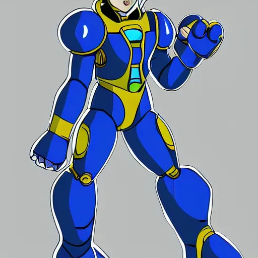 Image similar to samus in a mega man suit, digital painting