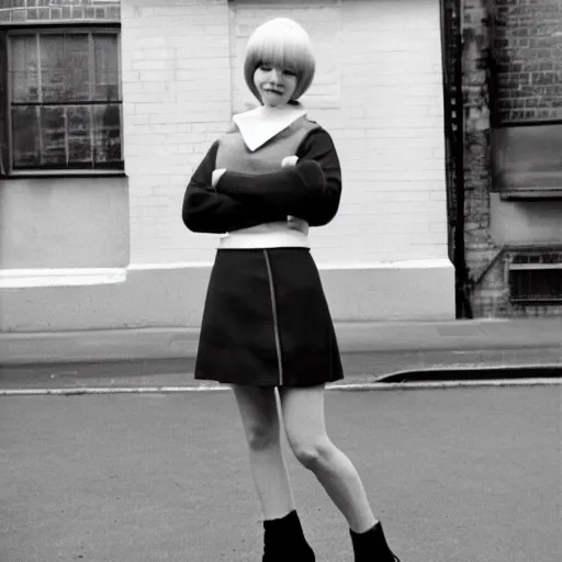 Prompt: mod woman, 6 0 s mod, fashionable mod, miniskirt, moptop, 1 9 6 0 s united kingdom, liverpool, union jack