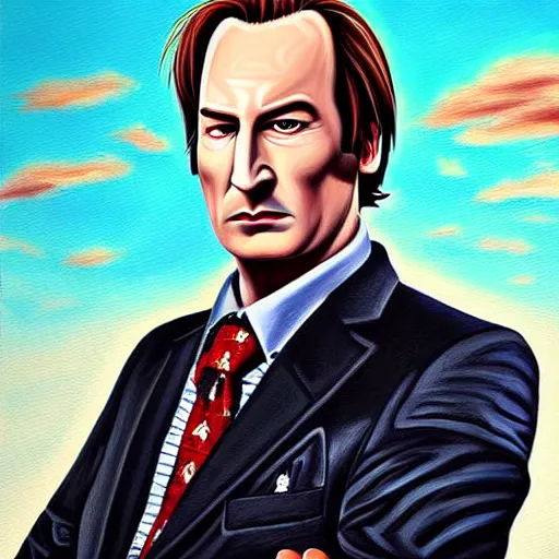 Prompt: a detailed portrait of bob odenkirk as saul goodman painted by johnny depp