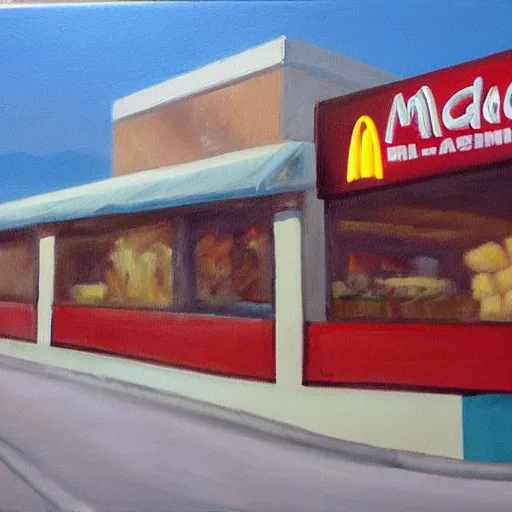 Image similar to oil painting of ancient mcdonalds restaurant