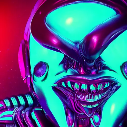 Image similar to synthwave alien face with neon tattos, detailed face, sharp focus, synthwave art, aesthetic, octane render, raw, cinematic