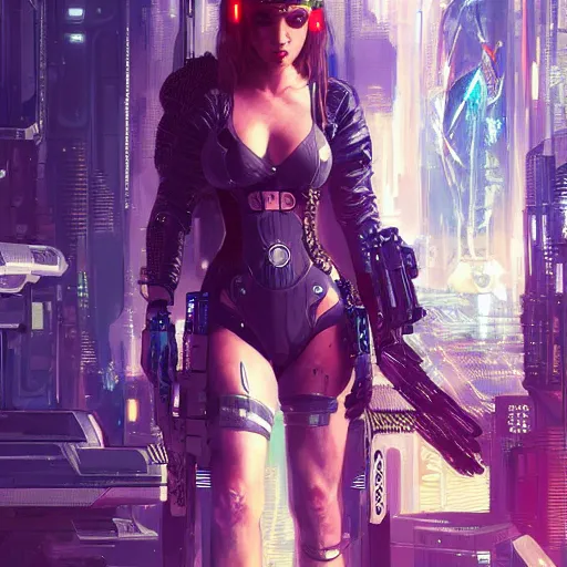 Image similar to highly detailed ana de armas as a cyberpunk character wearing far future cyberpunk clothes, intricate, elegant, highly detailed, digital painting, artstation, concept art, smooth, sharp focus, illustration, art by artgerm and greg rutkowski and alphonse mucha