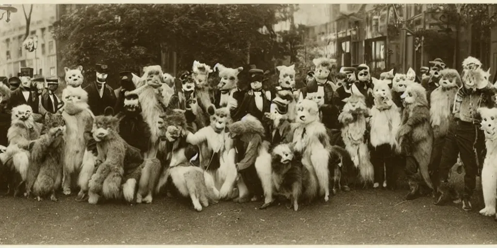 Image similar to a furry convention, 1 9 0 0 s photograph