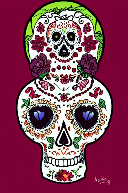 Prompt: illustration of a sugar skull day of the dead girl, art by kelogsloops