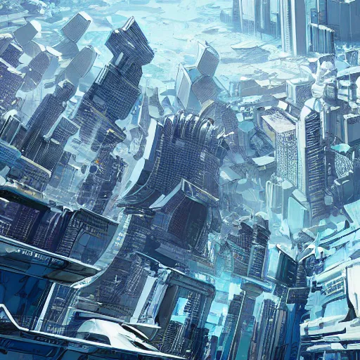 Image similar to an expansive futuristic cityscape underwater