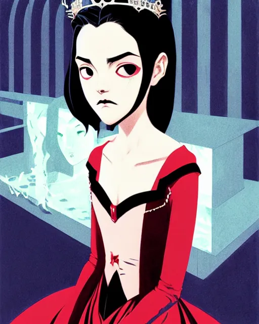 Image similar to beautiful teen vampire princess with tiara, symmetrical face, evil, portrait, cinematic, dramatic, powerful, super detailed and intricate, by koson ohara, by darwyn cooke, by greg rutkowski, by satoshi kon