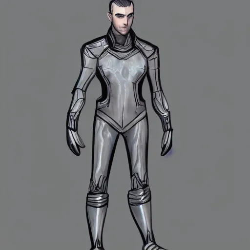 Image similar to male, science fiction suit, character sheet, concept art, stylized, exaggerated proportions, concept design