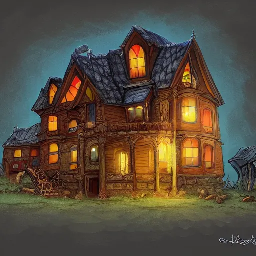 Prompt: house in the style of angrymikko, digital painting, fantasy art