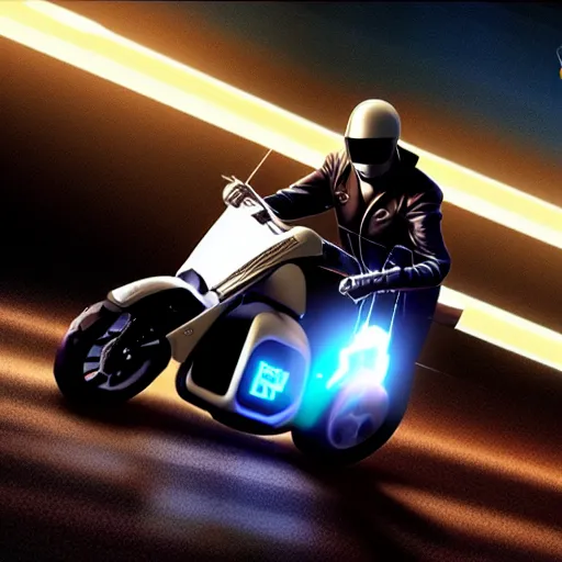 Prompt: donald trump on a motorbike from Tron Legacy in a computer game style