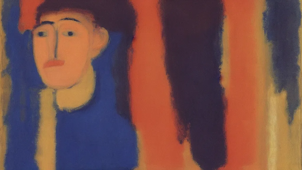 Prompt: A decent young girl portrait by Mark Rothko.