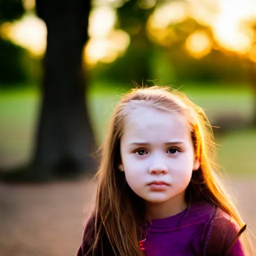 Image similar to close up shot 50mm young girl golden hour in park by lake