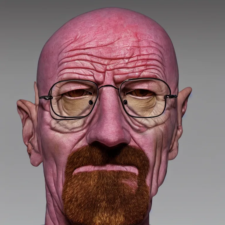 Image similar to hyperrealistic portrait sculpture of a walter white made of dry - aged wagyu beef on a pedestal by ron mueck and duane hanson and lee bontecou, hyperrealistic dramatic colored lighting trending on artstation 8 k