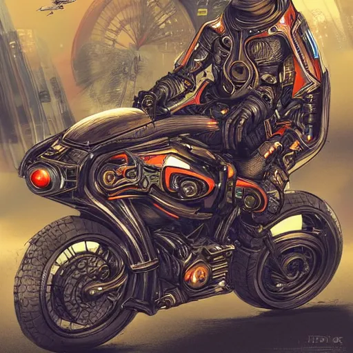 Prompt: a detailed intricate beautiful rocket-powered cyberpunk-style flying motorbike, trending on arstation