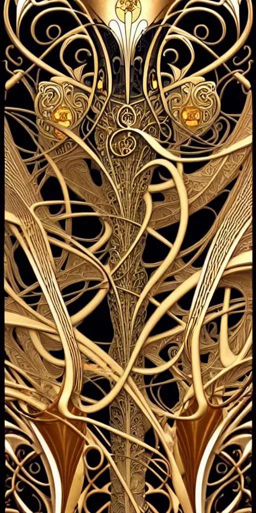 Prompt: the source of future growth dramatic, elaborate emotive Art Nouveau styles to emphasise beauty as a transcendental, seamless pattern, symmetrical, large motifs, hyper realistic, 8k image, 3D, supersharp, Art nouveau 3D curves and swirls, copper and Gold pipes, iridescent and black and shiny gold colors , perfect symmetry, iridescent, High Definition, sci-fi, Octane render in Maya and Houdini, light, shadows, reflections, photorealistic, masterpiece, smooth gradients, no blur, sharp focus, photorealistic, insanely detailed and intricate, cinematic lighting, Octane render, epic scene, 8K
