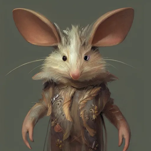 Prompt: portrait character design a cute feathered mouse, inspired by brian froud, portrait studio lighting by jessica rossier and brian froud and gaston bussiere