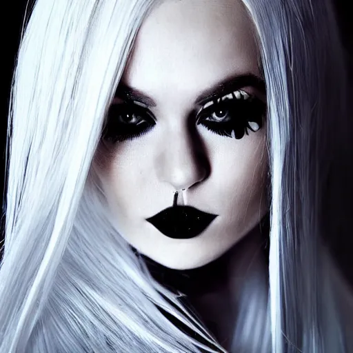 Prompt: modeling photograph bikini kerli koiv, blonde, beautiful, dark, mysterious, bubble goth, detailed symmetrical face, half body shot, fog dramatic