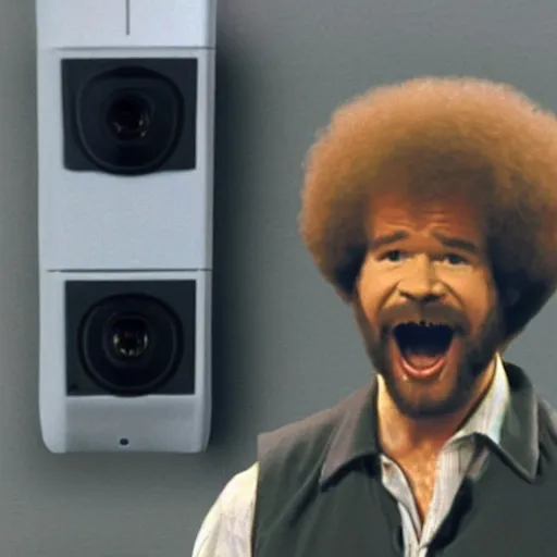 Prompt: bob ross screaming security camera