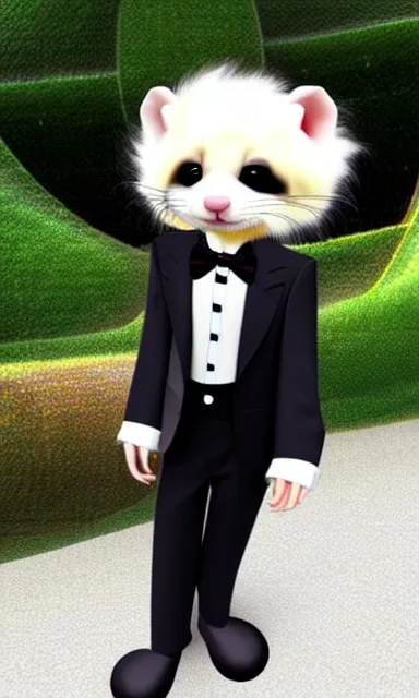 Image similar to furry ferret, anime style, formal suit, full body, disney style