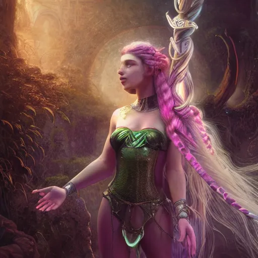 Image similar to unreal engine, octane render, 8 k techno mystic goddess princess intergalactica, goddess inanna, ashteroth, with aqua neon rapunzel dreadlocks, mami wata, detailed, by gaston bussiere, bayard wu, greg rutkowski, h. r. giger, greg rutkowski, masterpiece, sharp focus,