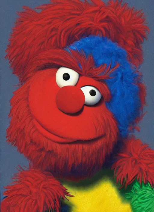 Image similar to portrait of Grover from Sesame Street in Society (1989), highly detailed, centered, solid color background, digital painting, artstation, concept art, smooth, sharp focus, illustration, donato giancola, Joseph Christian Leyendecker, Les Edwards, Ed Repka, Basil Gogos, WLOP, Artgerm