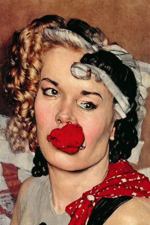 Prompt: Alabama Whitman from True Romance painted by Norman Rockwell