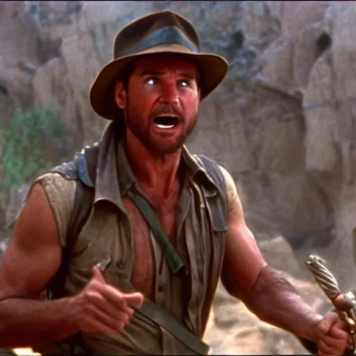 Prompt: Indiana Jones found the Holy Grail, cinematic still