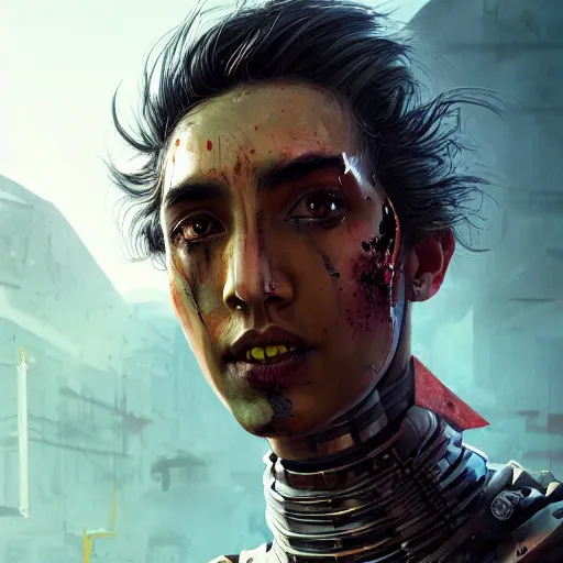 Prompt: dev patel portrait, dystopia core, apocalyptic, armor, warrior, dramatic, sharp focus, fiction, neon, fantasy, hyper detailed, digital art, trending in artstation, cinematic lighting, studio quality, smooth render, unreal engine 5 rendered, octane rendered, art style and nixeu and wlop and krenz cushart