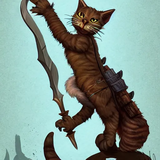 Image similar to “ dungeons and dragons tabaxi rogue, anthromorphic cat person with a repeating crossbow in a medieval city, small and big, illustration, fantasy, trending on artstation ”