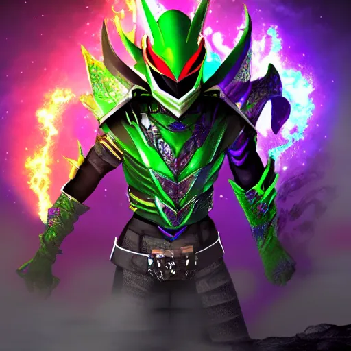 Prompt: High Fantasy Kamen Rider, 4k, vibrant colors, rock quarry location, glowing eyes, fantasy inspired dragon armor, action scene, daytime