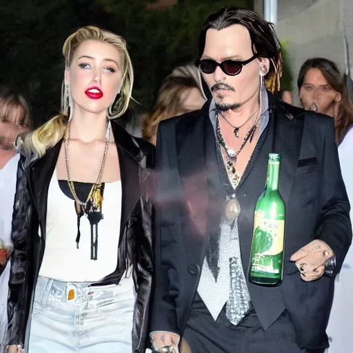 Image similar to Amber Heard yelling and throwing a wine bottle at Johnny Depp