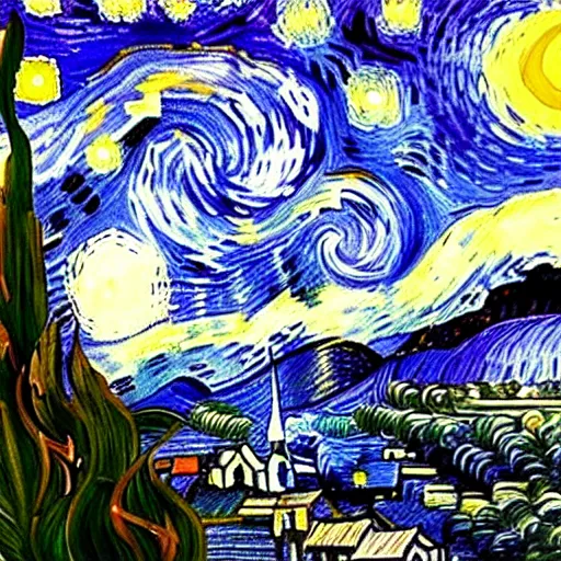 Image similar to dexter morgan painting starry night in the style of van gogh oil painting