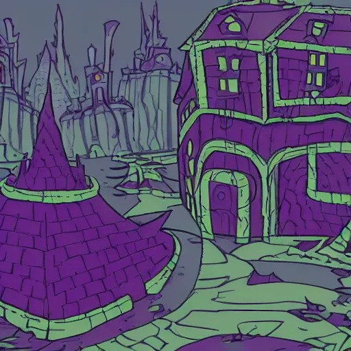 Image similar to purple, eldritch, corruption, sickness, taint, magic, spreading across a dead city