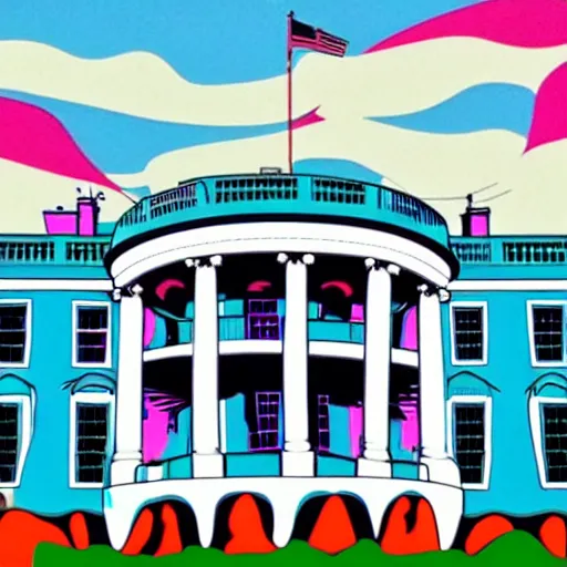 Prompt: the white house in the style of meow wolf