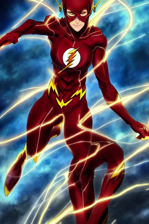 Image similar to anime key visual of a beautiful female the flash!! intricate, red, black, gold suit, powers, speed, lightning hate, dc comics, cinematic, stunning, highly detailed, digital painting, artstation, smooth, hard focus, illustration, art by artgerm and greg rutkowski and alphonse mucha