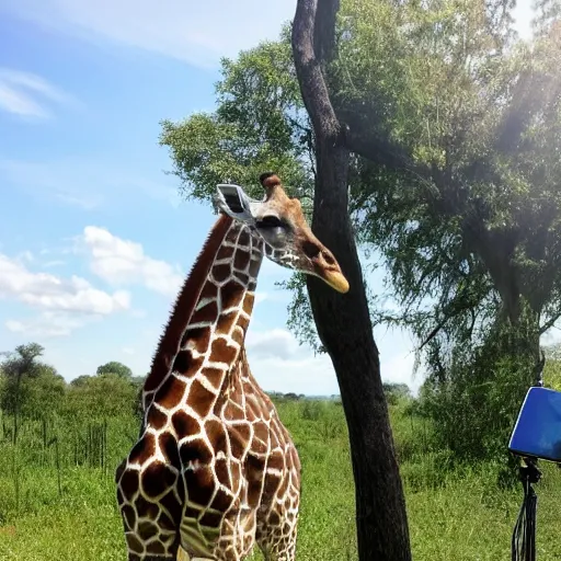 Prompt: a giraffe taking a selfie