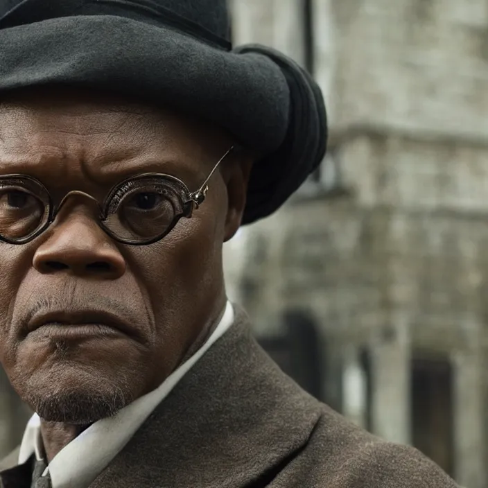 Prompt: film still of Samuel L Jackson in peaky blinders, 4k