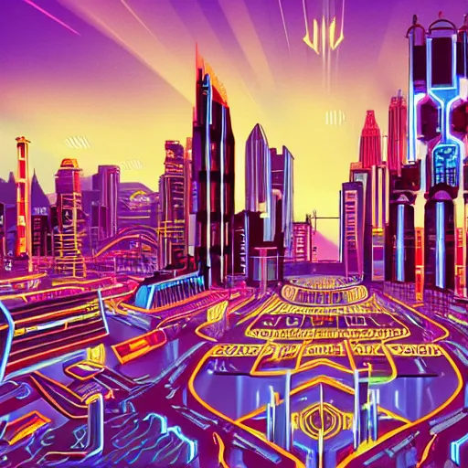 Image similar to a city in the style of tron