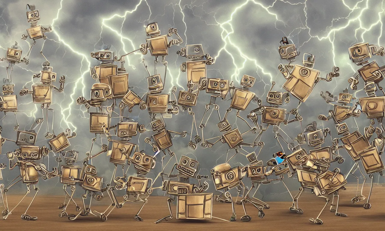 Prompt: dancing robots, manuscript, chateau, 3 d art, digitial illustration, nordic pastel colors, perfect lightning