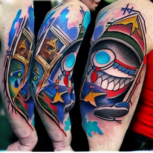 Image similar to breathtaking tattoo based on the game Klonoa, realistic, full tattoo, black, highly detailed photo