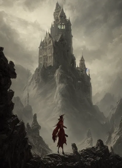 Prompt: Angelarium Gloomy Castle, photo realistic, unreal engine 5, highly detailed, cinematic lighting, octane render, cinematography, breathtaking and epic composition , 8k , 35 mm photography, smooth, in style of Gustave Dore and Greg Rutkowski