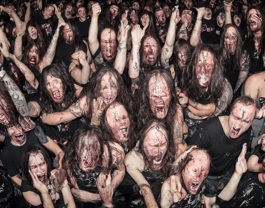 Image similar to photo of heavy metal listener having their face melted off by heavy metal music