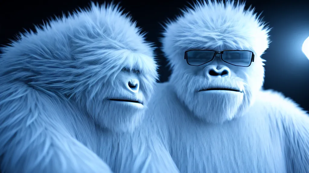 Image similar to a yeti in a scientist coat, 4 k, photorealistic, dramatic lighting