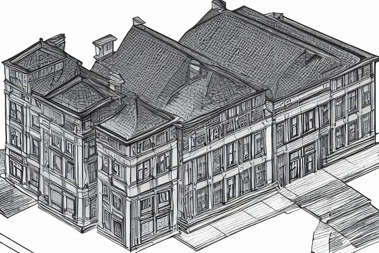 Image similar to mansard roof illustration, isometric view