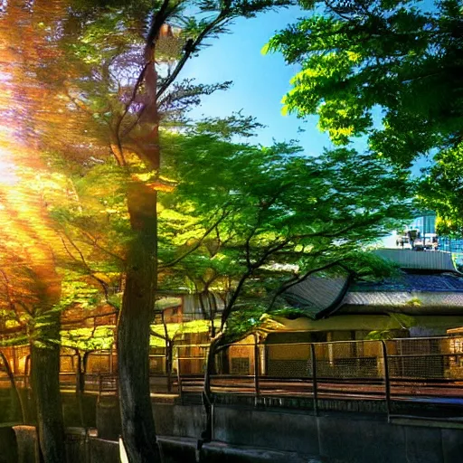 Prompt: anime tokyo school nature. beautiful lighting