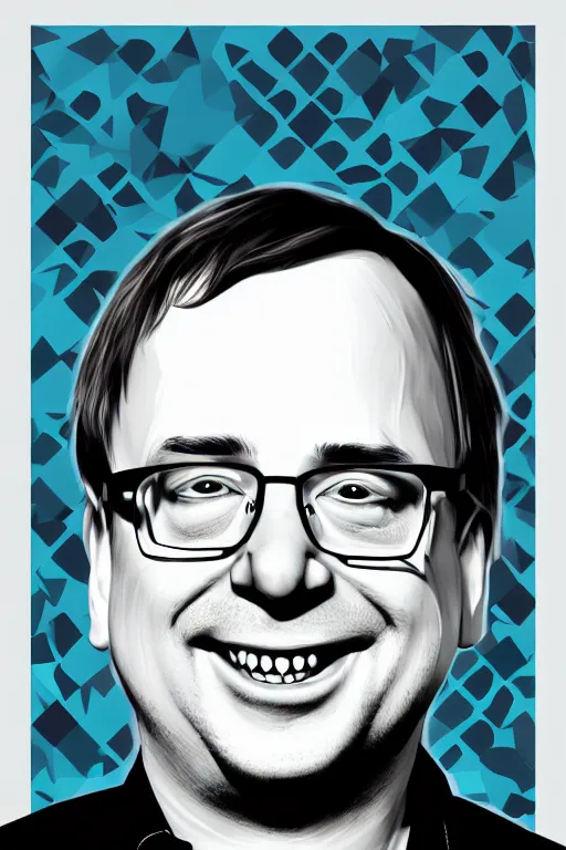 Image similar to full length illustration of linus torvalds, digital painting, trending on art station and devian art, pop art, low polygons illustration