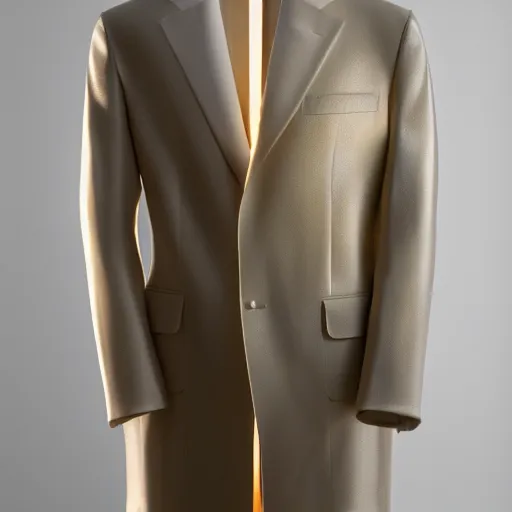 Image similar to an ultra high definition professional studio quality photograph of a transparent iridescent perspex pastel coloured sports jacket on a white coat hook in an empty white room. dramatic lighting, ray tracing, refraction, shallow d. o. f, colour corrected, golden ratio, three point light. volumetric shadows..