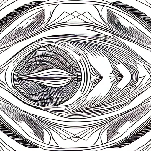 Image similar to phoenix salt bird round composition rebirth symbolism swirl tail feather graphic design Egyptian style simple design lineart contour