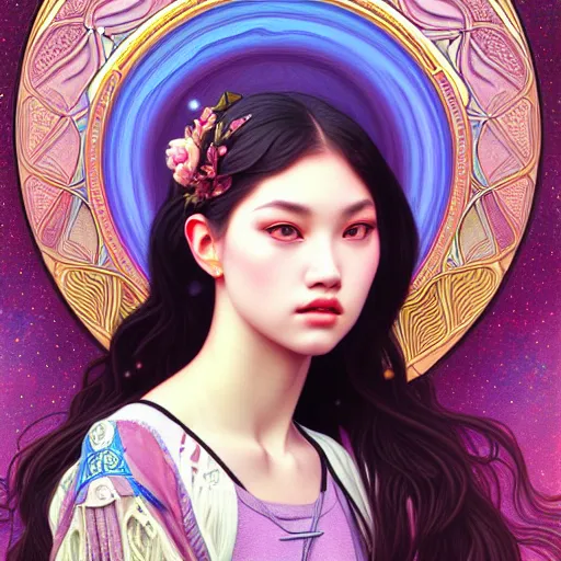 Image similar to portrait of jossi of blackpink, goddess of the moon, highly detailed, digital painting, smooth, sharp focus, illustration, ultra realistic, 8 k, art by artgerm and alphonse mucha